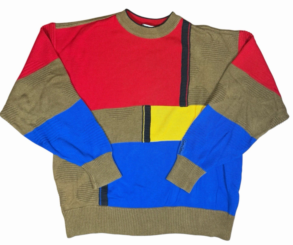 Vintage Carlo Colucci Sweater Mens 54 XL Color Block Knit 90s Germany Style